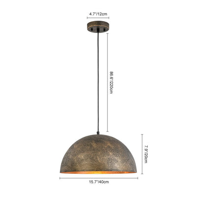 Unique Rustic Bronze Water-Erosion Dome Pendant Light, Dimmable, Adjustable