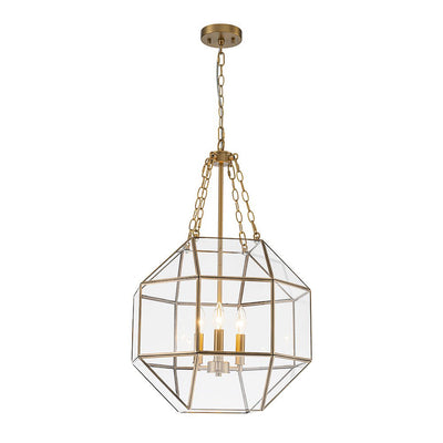 Vintage Brass Geometric Lantern Pendant Light, 3-Light Dimmable Ceiling Fixture