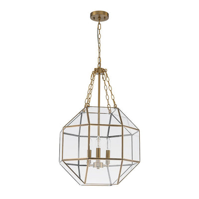 Vintage Brass Geometric Lantern Pendant Light, 3-Light Dimmable Ceiling Fixture