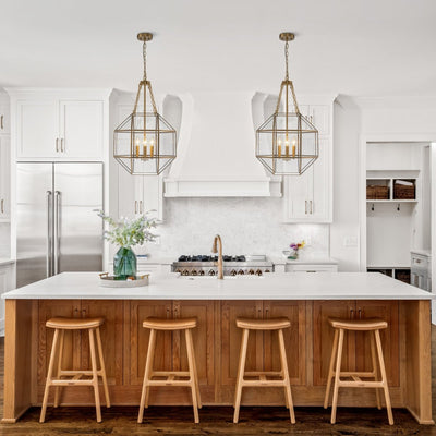 Vintage Brass Geometric Lantern Pendant Light, 3-Light Dimmable Ceiling Fixture