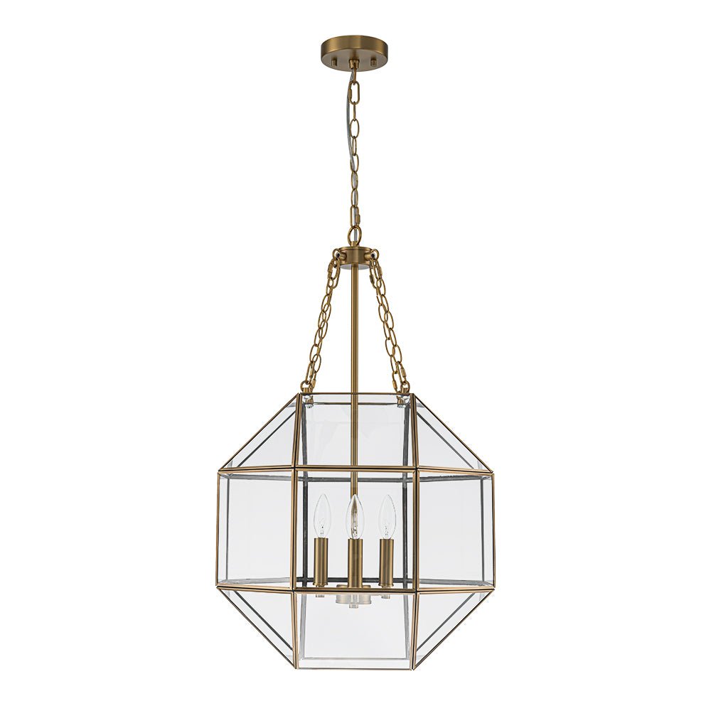 Vintage Brass Geometric Lantern Pendant Light, 3-Light Dimmable Ceiling Fixture