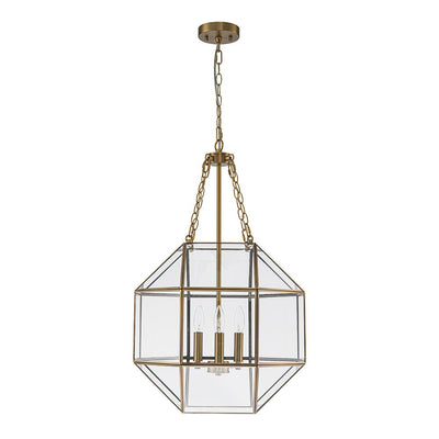 Vintage Brass Geometric Lantern Pendant Light, 3-Light Dimmable Ceiling Fixture