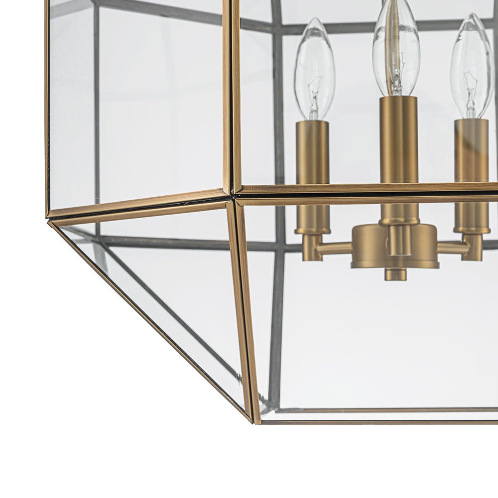 Vintage Brass Geometric Lantern Pendant Light, 3-Light Dimmable Ceiling Fixture