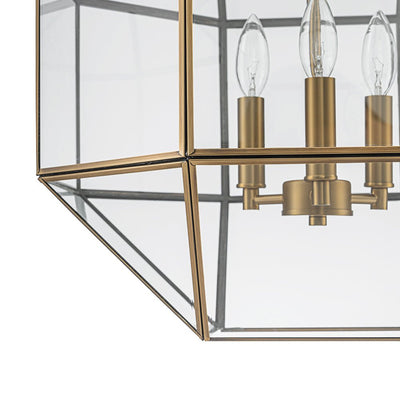 Vintage Brass Geometric Lantern Pendant Light, 3-Light Dimmable Ceiling Fixture