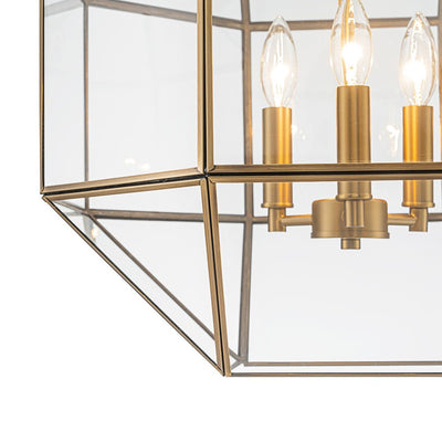 Vintage Brass Geometric Lantern Pendant Light, 3-Light Dimmable Ceiling Fixture
