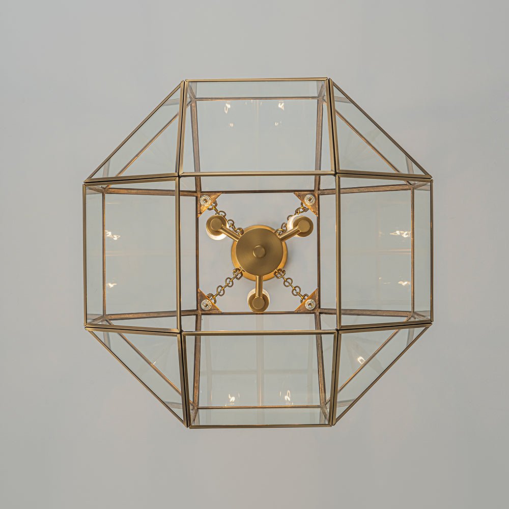 Vintage Brass Geometric Lantern Pendant Light, 3-Light Dimmable Ceiling Fixture