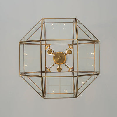 Vintage Brass Geometric Lantern Pendant Light, 3-Light Dimmable Ceiling Fixture