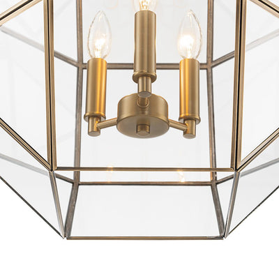 Vintage Brass Geometric Lantern Pendant Light, 3-Light Dimmable Ceiling Fixture