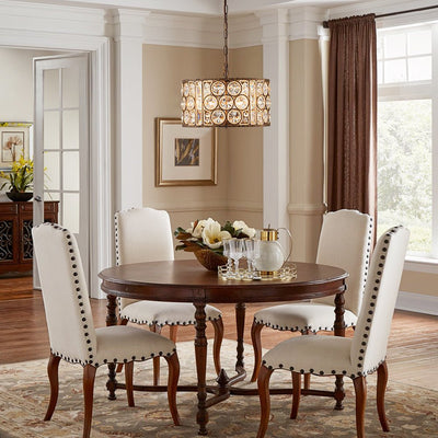 Elegant Vintage Mottled 4-Light Crystal Drum Pendant, Antique Bronze Finish