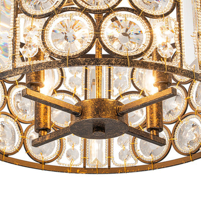 Elegant Vintage Mottled 4-Light Crystal Drum Pendant, Antique Bronze Finish