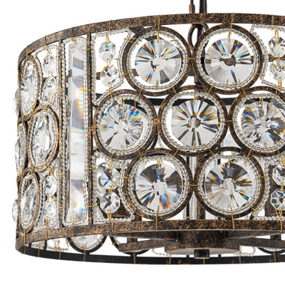 Elegant Vintage Mottled 4-Light Crystal Drum Pendant, Antique Bronze Finish