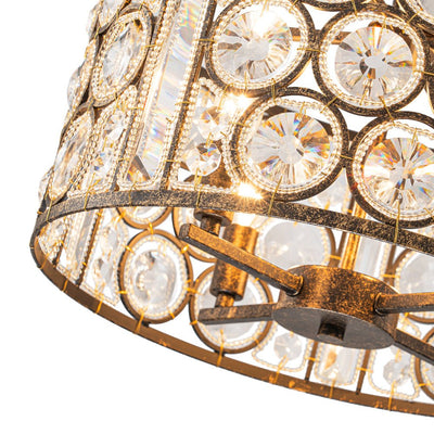 Elegant Vintage Mottled 4-Light Crystal Drum Pendant, Antique Bronze Finish