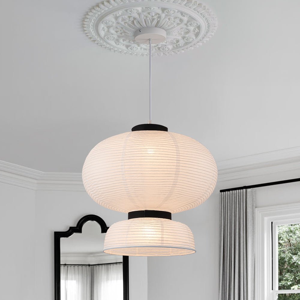 White Cotton Paper Lantern Pendant Light Shade Modern Minimalist Ethereal Design