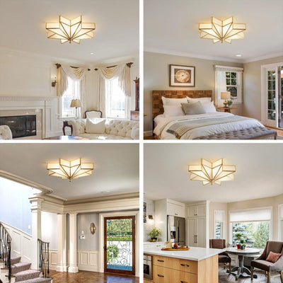 Large Art Deco Star Ceiling Light, 19.5" Flush Mount Brass Fixture for Living Room & Bedroom