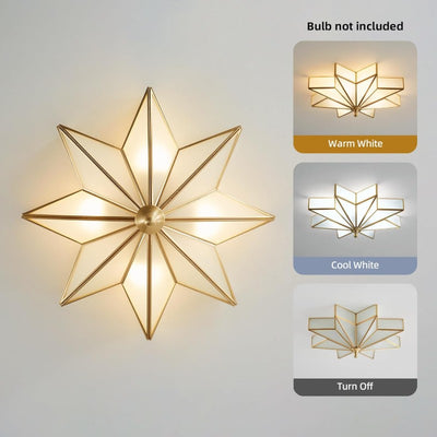 Large Art Deco Star Ceiling Light, 19.5" Flush Mount Brass Fixture for Living Room & Bedroom