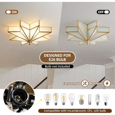 Large Art Deco Star Ceiling Light, 19.5" Flush Mount Brass Fixture for Living Room & Bedroom