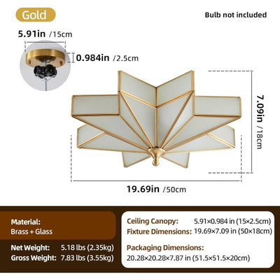 Large Art Deco Star Ceiling Light, 19.5" Flush Mount Brass Fixture for Living Room & Bedroom