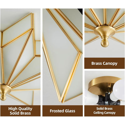 Large Art Deco Star Ceiling Light, 19.5" Flush Mount Brass Fixture for Living Room & Bedroom