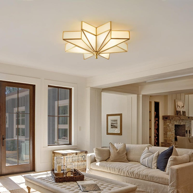 Large Art Deco Star Ceiling Light, 19.5" Flush Mount Brass Fixture for Living Room & Bedroom