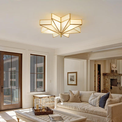 Large Art Deco Star Ceiling Light, 19.5" Flush Mount Brass Fixture for Living Room & Bedroom