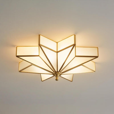 Large Art Deco Star Ceiling Light, 19.5" Flush Mount Brass Fixture for Living Room & Bedroom
