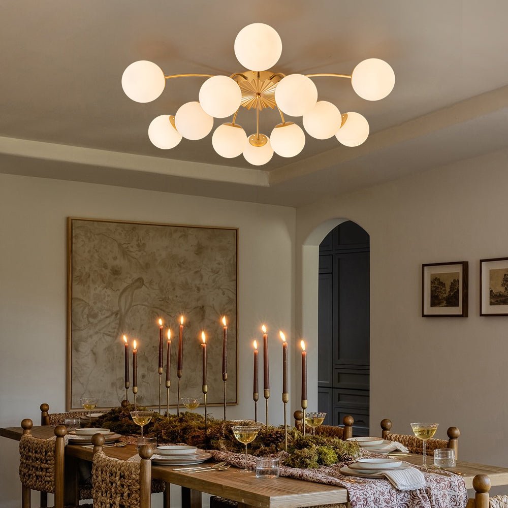 Blossom 12-Light Opal Glass Bubble Semi Flush Chandelier