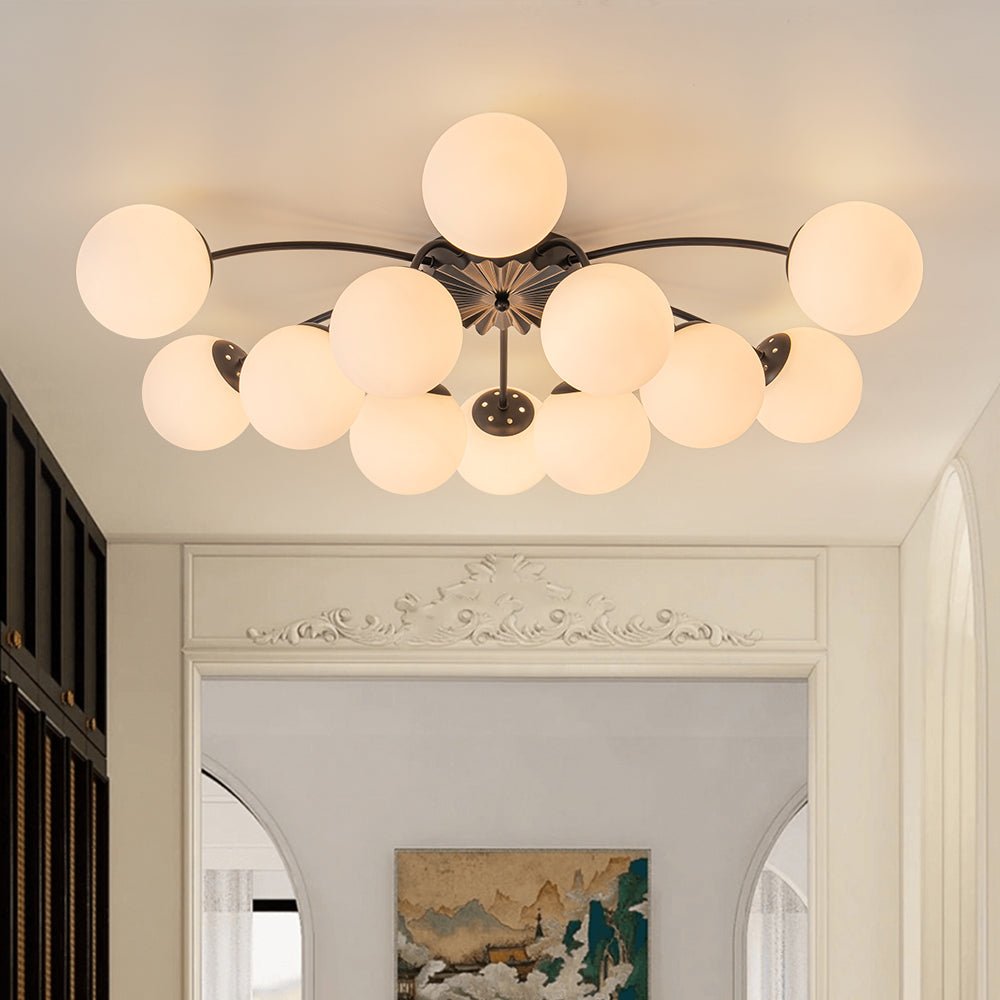 Blossom 12-Light Opal Glass Bubble Semi Flush Chandelier