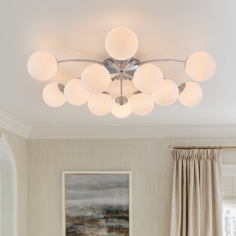 Blossom 12-Light Opal Glass Bubble Semi Flush Chandelier