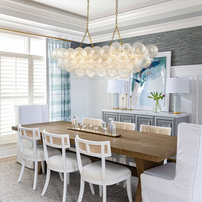 Brass Cluster Ribbed Glass Globe Bubble Linear Chandelier