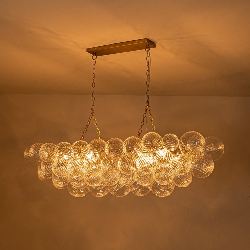 Brass Cluster Ribbed Glass Globe Bubble Linear Chandelier
