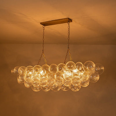 Brass Cluster Ribbed Glass Globe Bubble Linear Chandelier