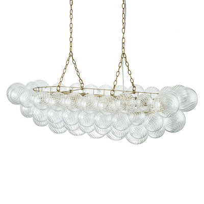Brass Cluster Ribbed Glass Globe Bubble Linear Chandelier