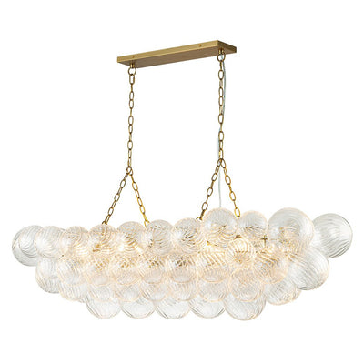 Brass Cluster Ribbed Glass Globe Bubble Linear Chandelier