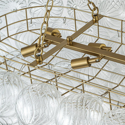 Brass Cluster Ribbed Glass Globe Bubble Linear Chandelier