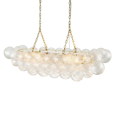 Brass Cluster Ribbed Glass Globe Bubble Linear Chandelier