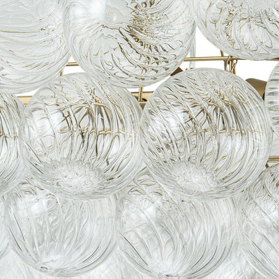 Brass Cluster Ribbed Glass Globe Bubble Linear Chandelier