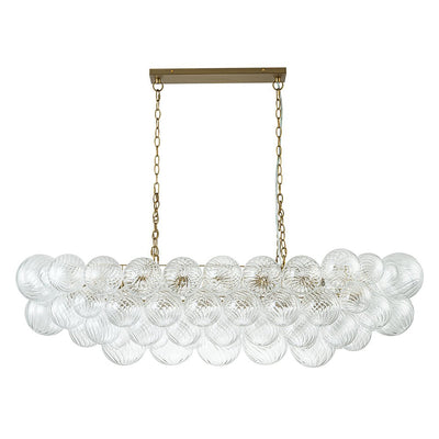 Brass Cluster Ribbed Glass Globe Bubble Linear Chandelier