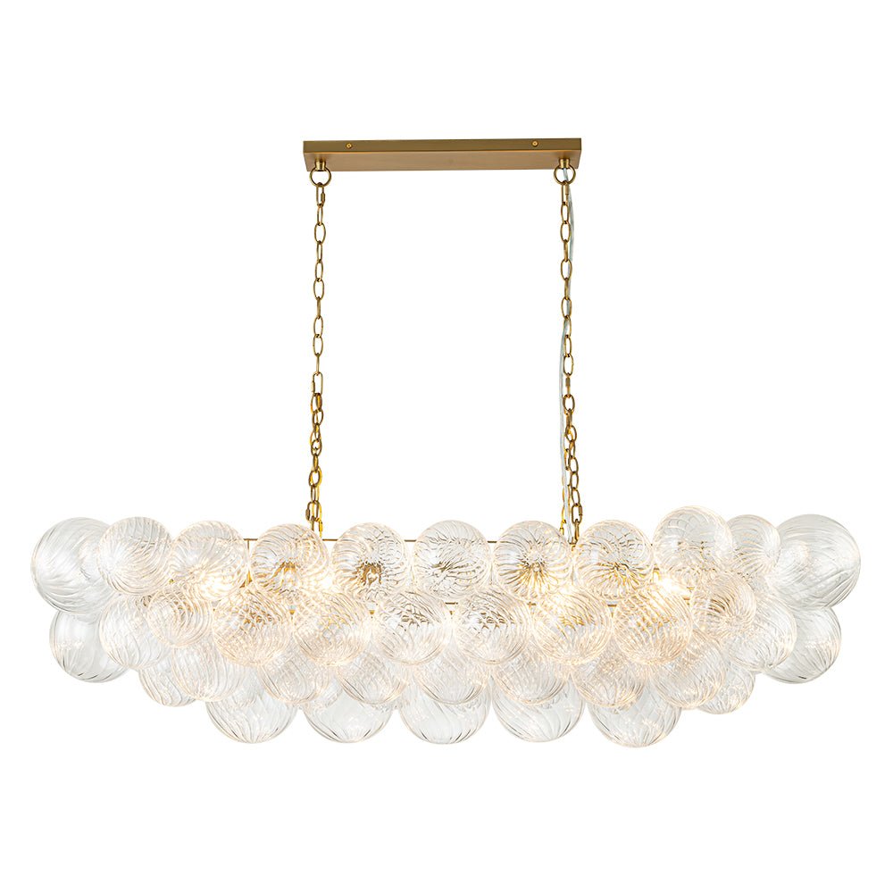 Brass Cluster Ribbed Glass Globe Bubble Linear Chandelier