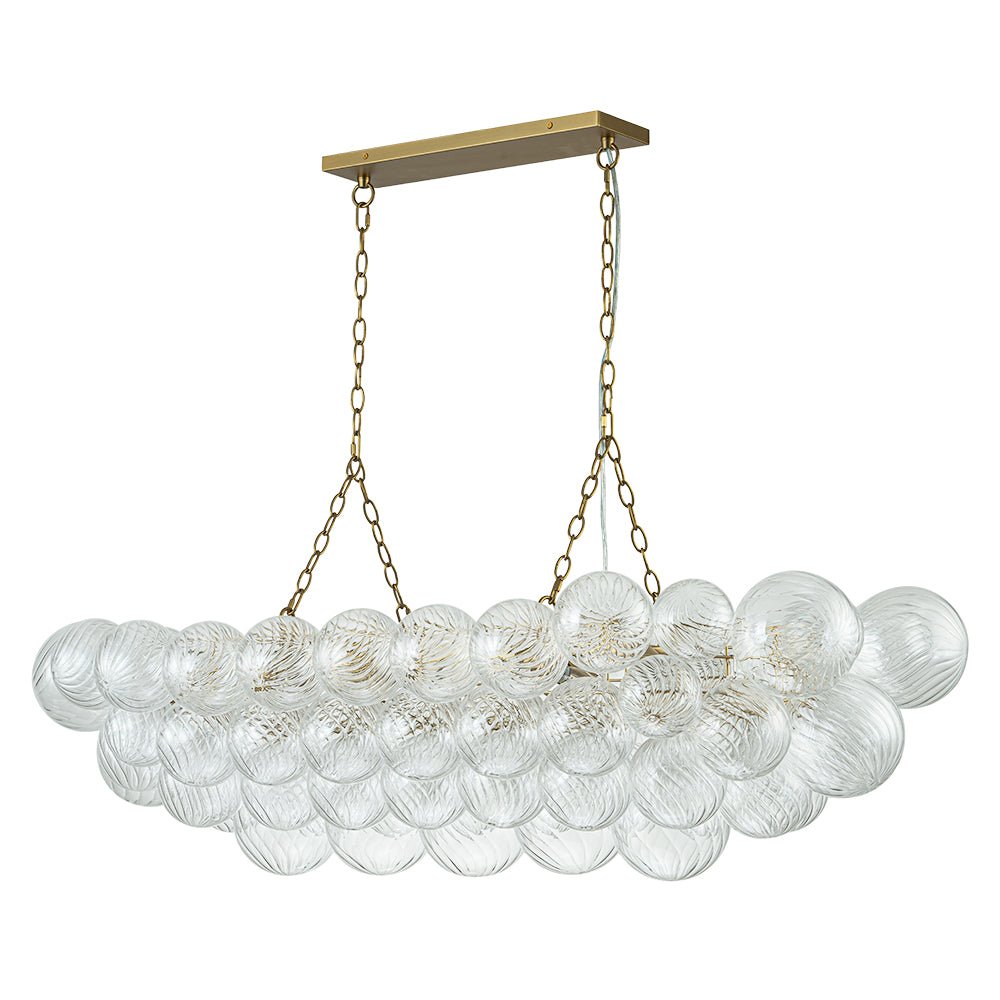 Brass Cluster Ribbed Glass Globe Bubble Linear Chandelier