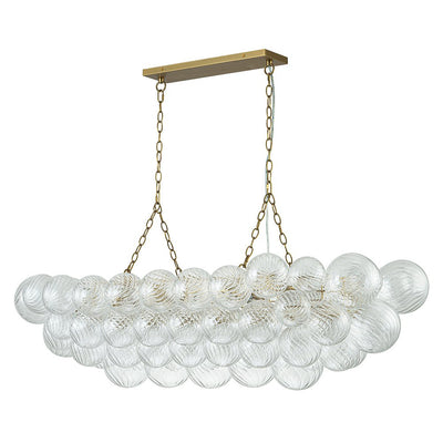 Brass Cluster Ribbed Glass Globe Bubble Linear Chandelier