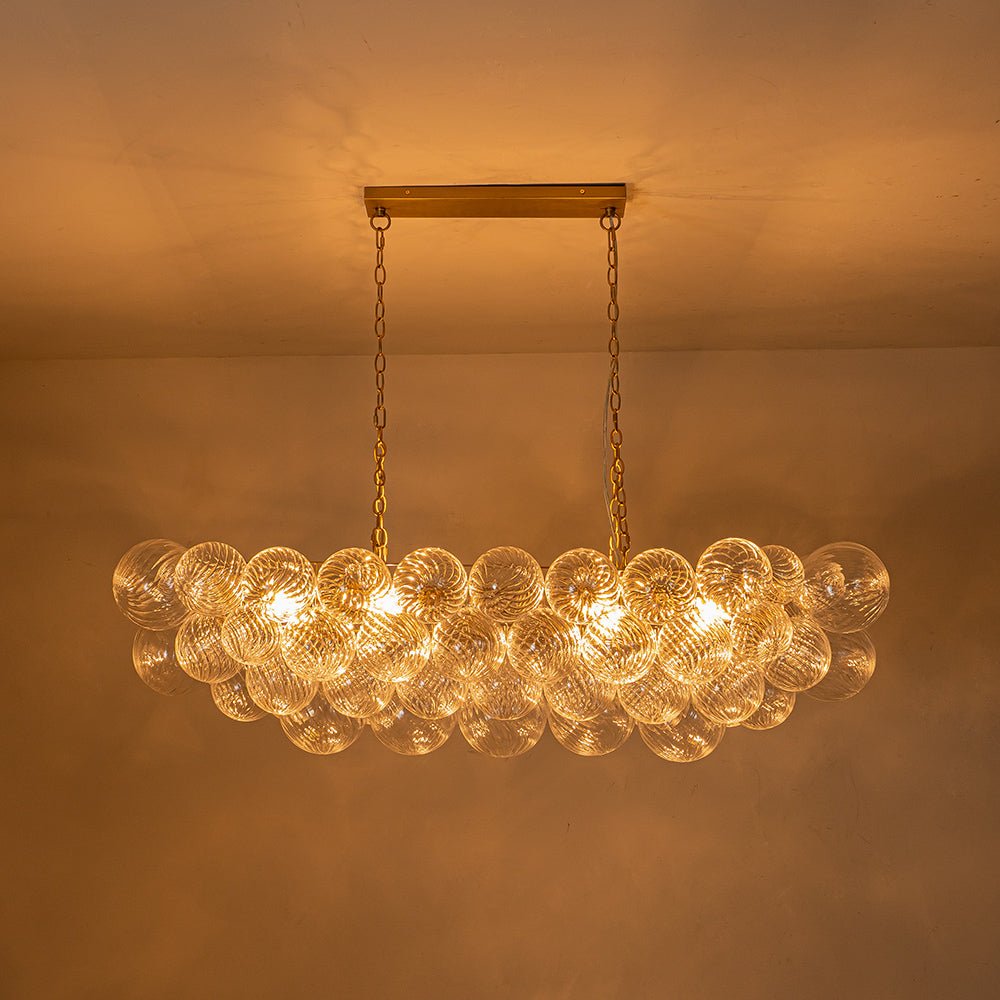 Brass Cluster Ribbed Glass Globe Bubble Linear Chandelier