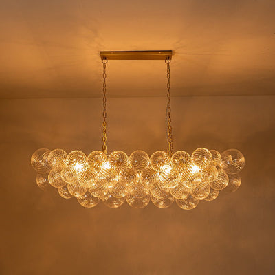 Brass Cluster Ribbed Glass Globe Bubble Linear Chandelier
