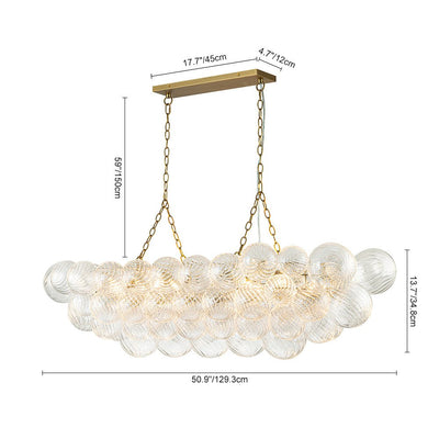 Brass Cluster Ribbed Glass Globe Bubble Linear Chandelier
