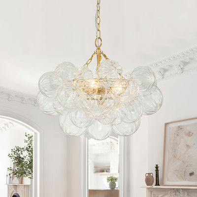 Brass Cluster Sculpture Texture Glass Globe Bubble Chandelier
