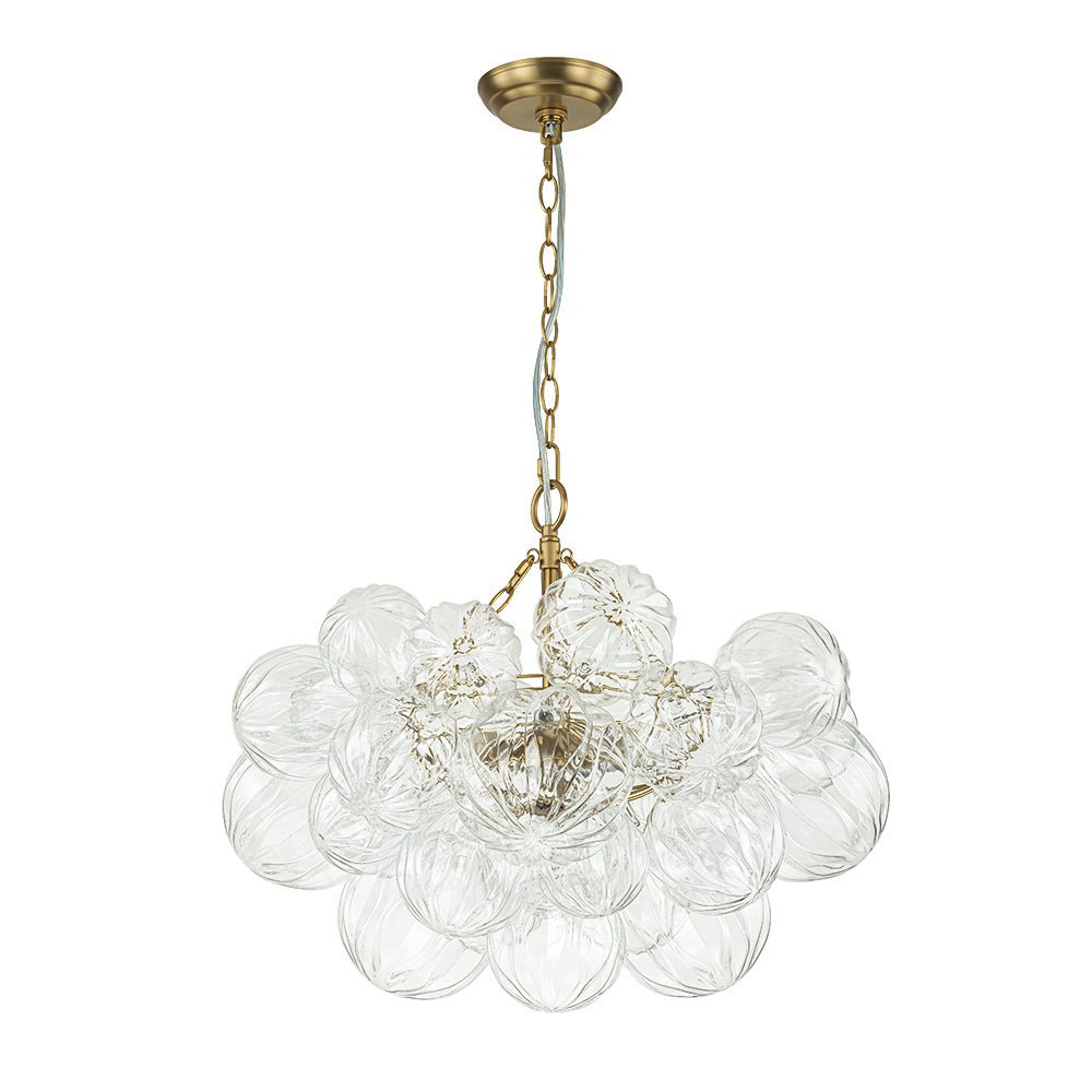Brass Cluster Sculpture Texture Glass Globe Bubble Chandelier