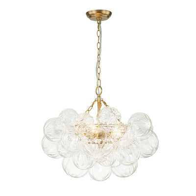 Brass Cluster Sculpture Texture Glass Globe Bubble Chandelier