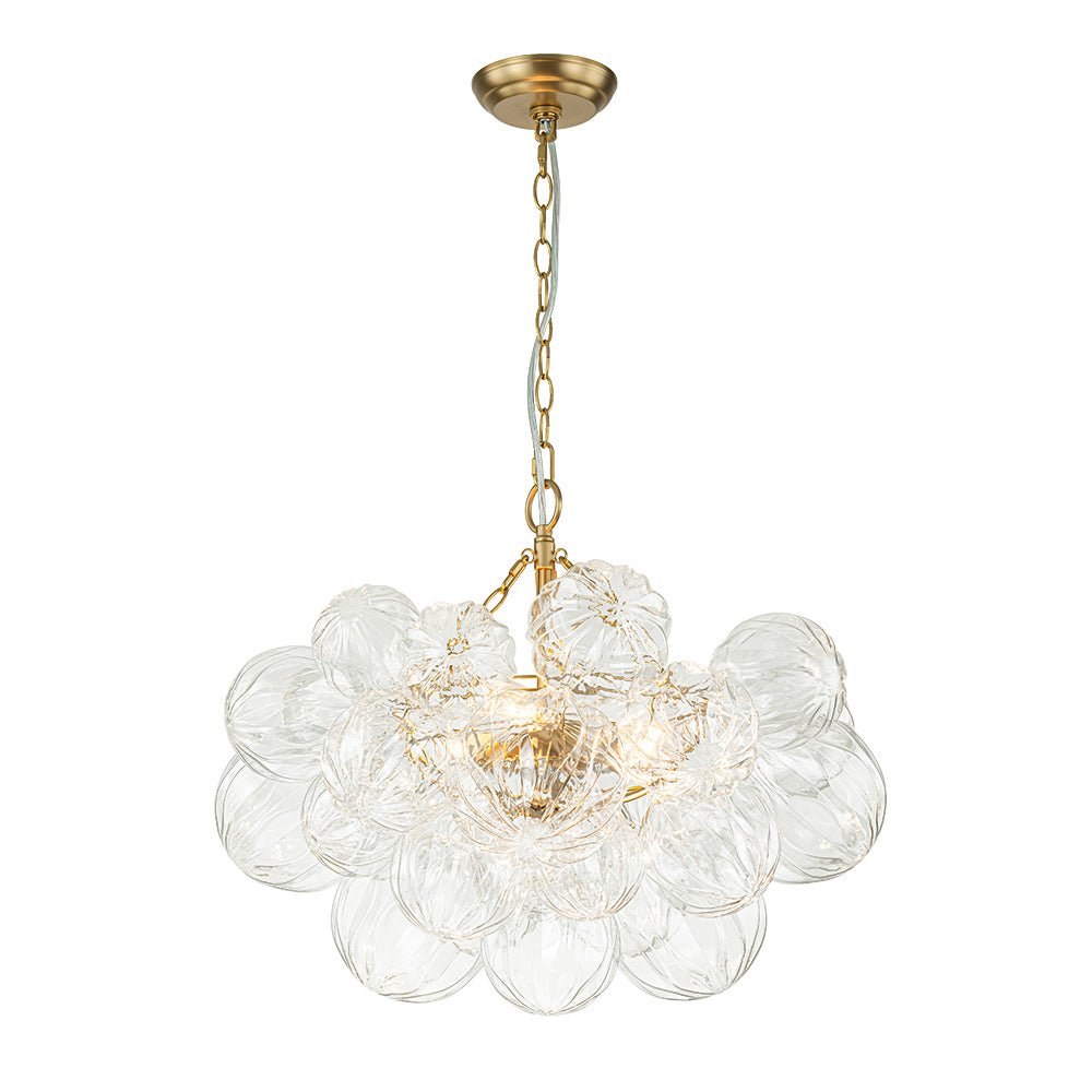 Brass Cluster Sculpture Texture Glass Globe Bubble Chandelier