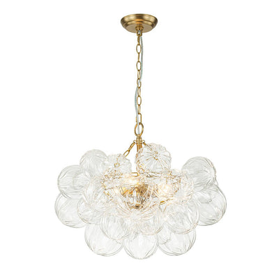 Brass Cluster Sculpture Texture Glass Globe Bubble Chandelier