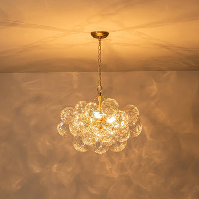 Brass Cluster Sculpture Texture Glass Globe Bubble Chandelier