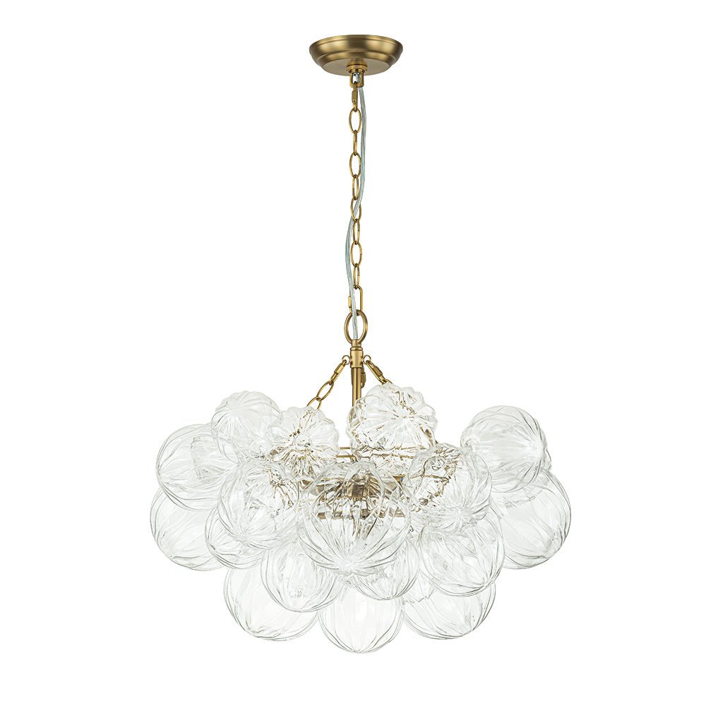 Brass Cluster Sculpture Texture Glass Globe Bubble Chandelier